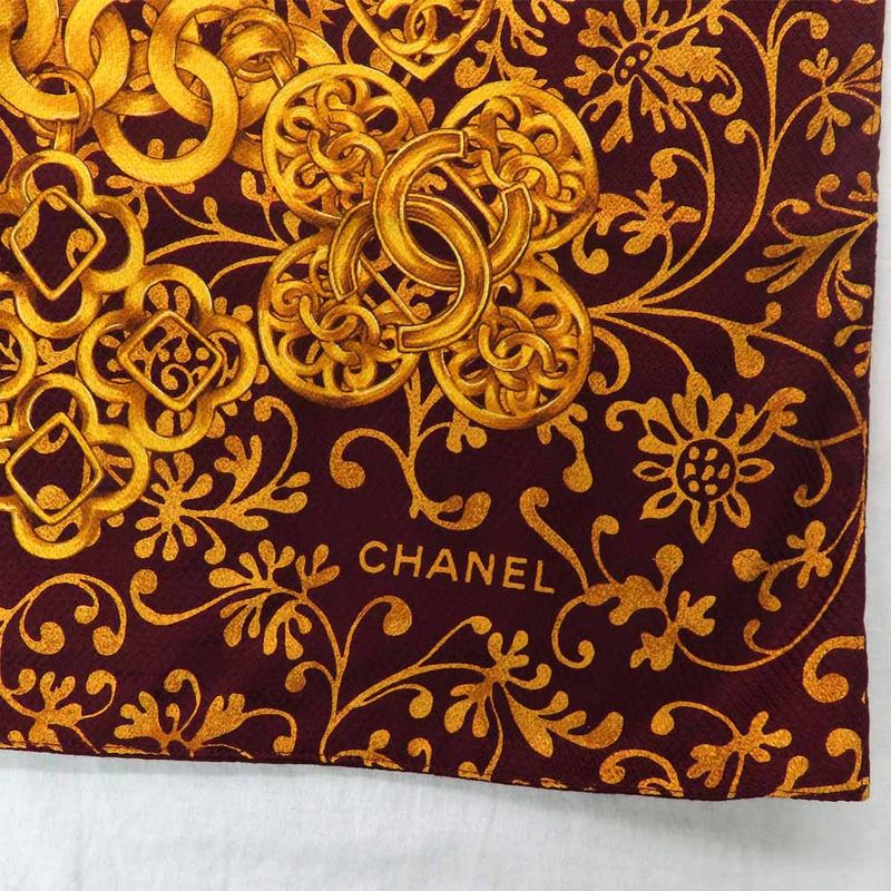 Chanel Large Shawl Chain Pattern Coco Mark Wool Silk Gold Bold - 135cm