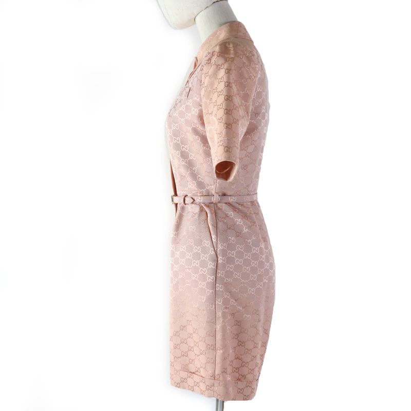 Gucci 691496 Cotton Rayon GG Pattern Belted Jumpsuit All-in-one Tunagi Pink 36