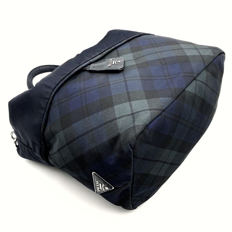 Prada Reversible Tote Shoulder Bag Handbag 2WAY Check Black Green Nylon Women