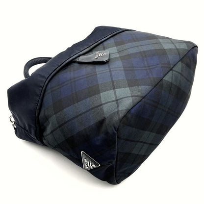 Prada Reversible Tote Shoulder Bag Handbag 2WAY Check Black Green Nylon Women