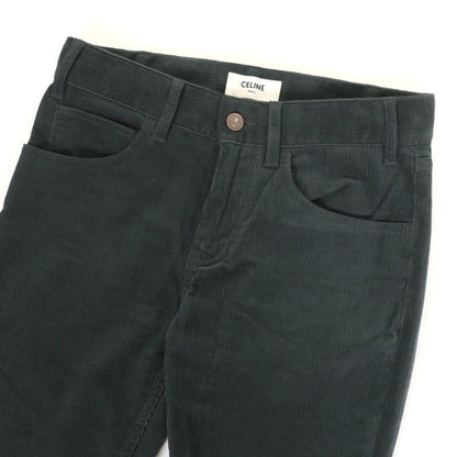Celine 100% Cotton Corduroy Flared Pants Bottoms Dark Green 24 Made In Italy