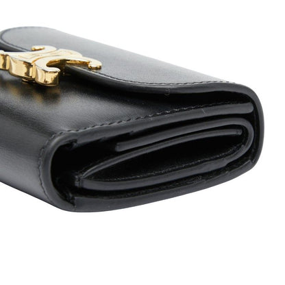 Celine Triomphe Small Flap Wallet Black Leather Women's Celine