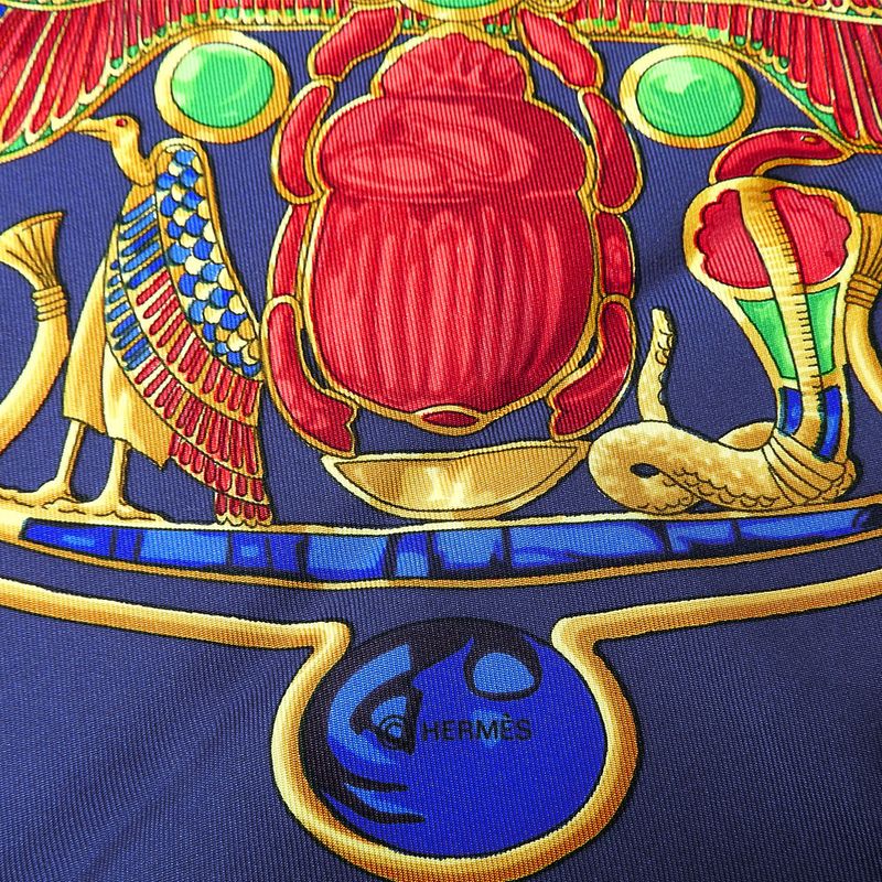 Hermes Scarf Carré 90 Silk Purple Bellflower Red Casy Scarab Pattern Women