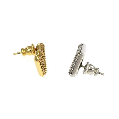 Fendi Zucca FF Logo Earrings Gold Color Silver Color Rhinestone