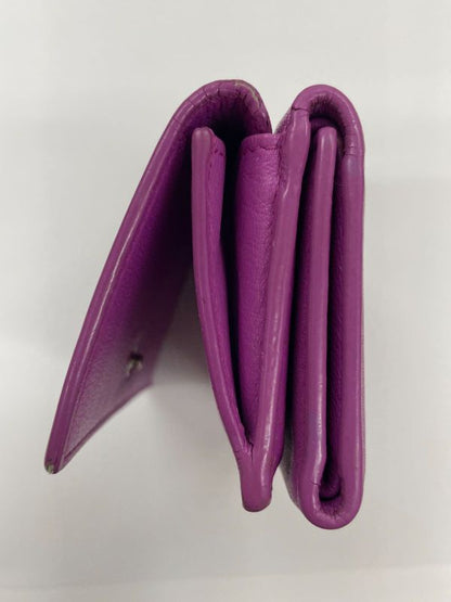Balenciaga Logo Leather Mini Wallet Compact Wallet Cat 558208 Purple Made In