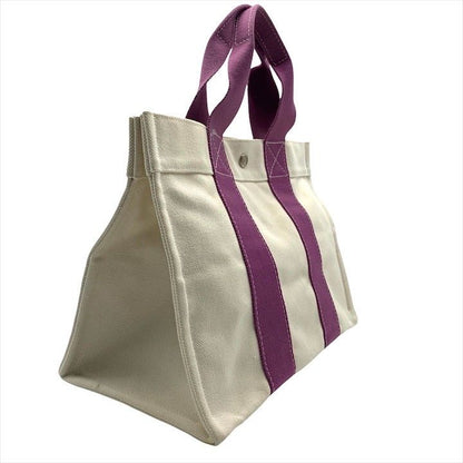 Hermes Bora Canvas Hand Tote White Purple