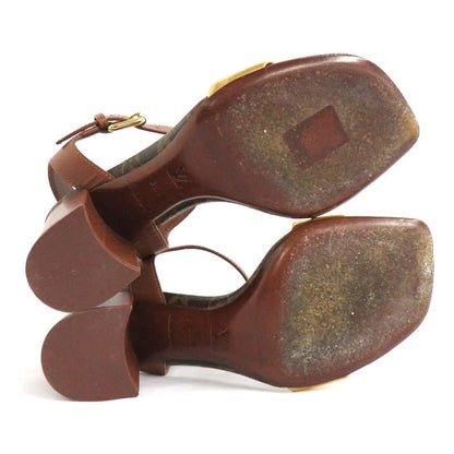 Louis Vuitton Monogram Ankle Strap Heel Sandals Brown Gold 36 1 2