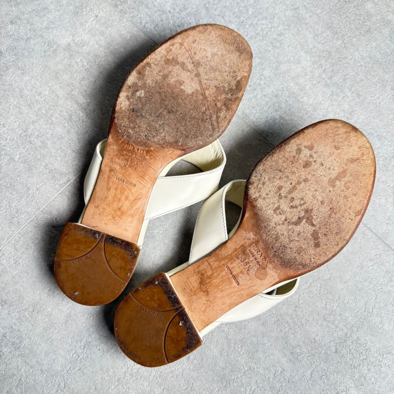 Prada Logo Sandal Patent Leather White Flip Flops 36 1 2 23.5cm (9.25in)