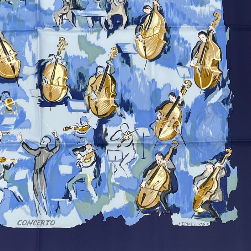 Hermes Carre 90 Concerto Blue 100% Silk Scarf