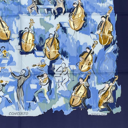 Hermes Carre 90 Concerto Blue 100% Silk Scarf