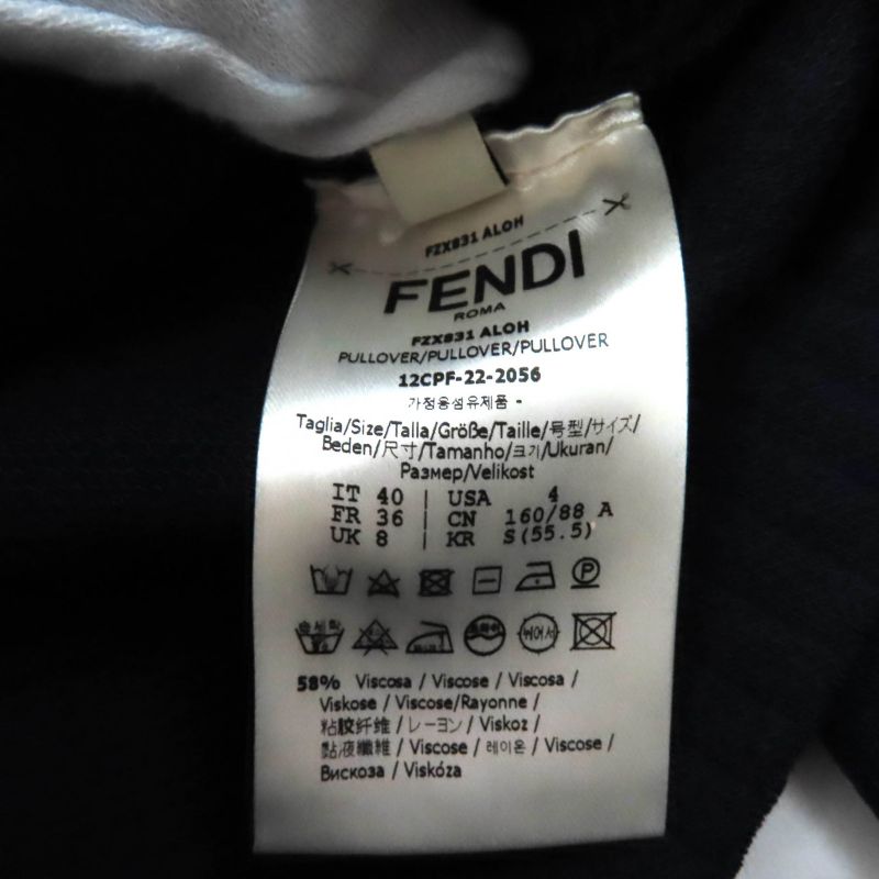 Fendi 2022 Fzx831 FF Logo Crewneck Cropped Long Sleeve Knit Navy 40 Made In