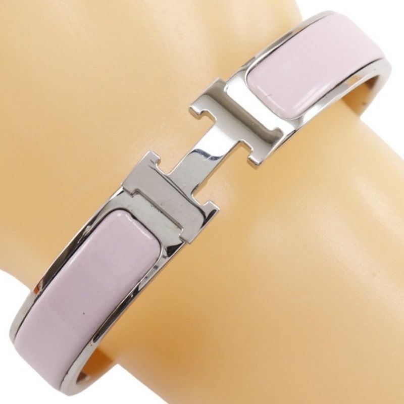 Hermes Click H PM H Bracelet Metal Silver/pink Ladies 36.2g Bangle