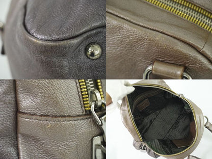 Authentic Prada Leather Handbag Metallic Beige Bag Pre-owned [follow-up Discount