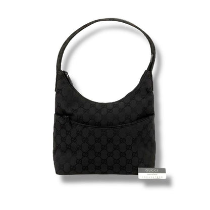 Gucci One Shoulder Bag GG Canvas Black Hobo Soho