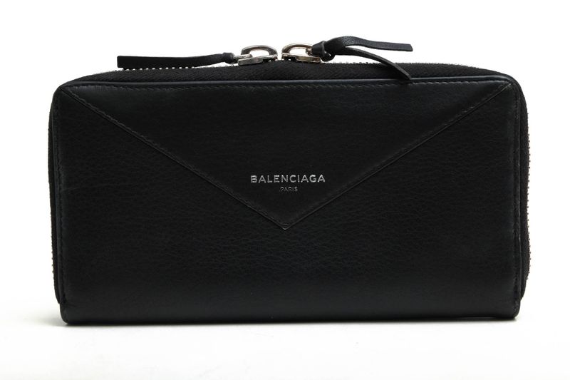 Balenciaga Long Wallet Men Leather 381226 Dlq0n 1000 Paper Continental Round