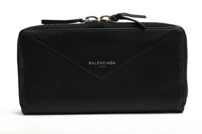 Balenciaga Long Wallet Men Leather 381226 Dlq0n 1000 Paper Continental Round