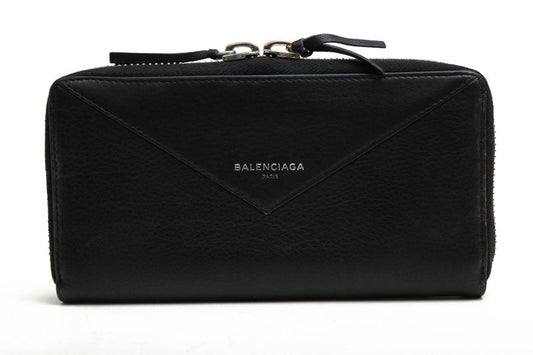 Balenciaga Long Wallet Men Leather 381226 Dlq0n 1000 Paper Continental Round