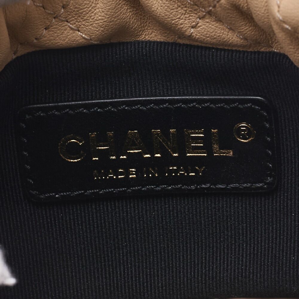 Chanel Matelasse Pearl Drawstring Chain Shoulder Lamb Skin Beige With Gold