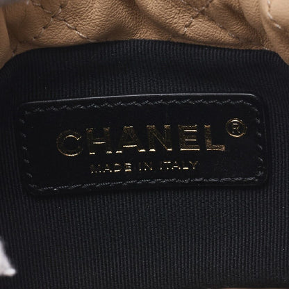 Chanel Matelasse Pearl Drawstring Chain Shoulder Lamb Skin Beige With Gold