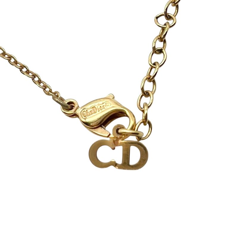 Christian DIOR Necklace Vintage Heart Rhinestone Gold