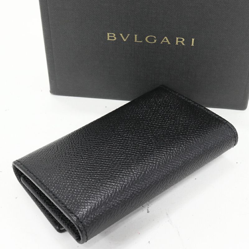 Bulgari 6-ribbon Key Case Bulgari Classico Grain Calf Leather Black 20234