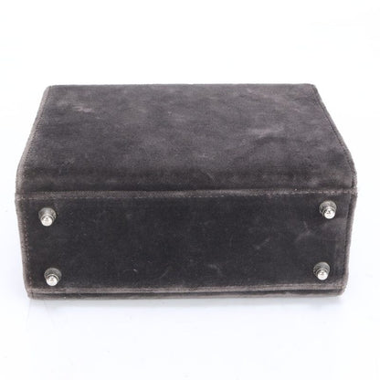 Fendi Leather Vanity Handbag Top Handle Tote Gray Velour Women's MME Ca5-1