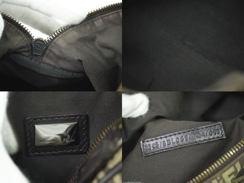 Authentic Fendi Zucchino Mini Boston Bag Handbag Canvas Beige Brown 8bl068