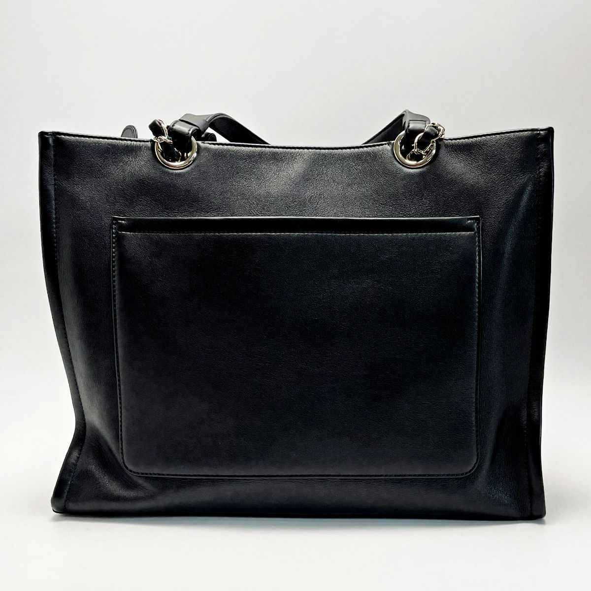 Chanel Coco Mark Black Chain Tote Bag Calfskin Women's Gold Hardware