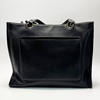 Chanel Coco Mark Black Chain Tote Bag Calfskin Women's Gold Hardware