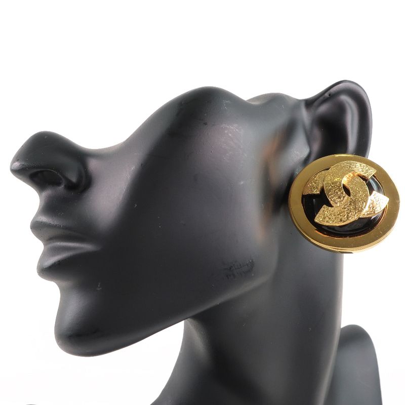 Chanel Coco Mark Gold Plated Black Ladies 49.8g Earring