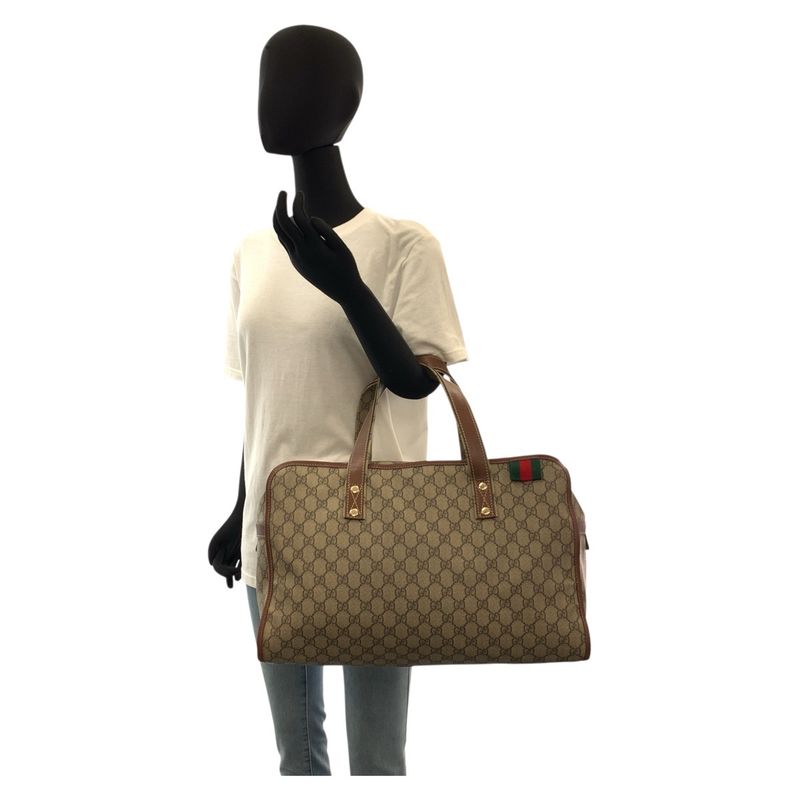 Gucci Sherry Line Beige Gold Hardware GG Supreme Canvas 211133 Boston Bag