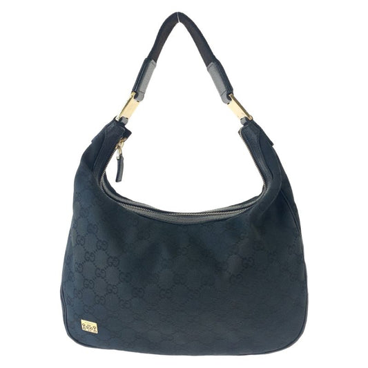 Gucci Hobo Black Silver Hardware GG Canvas/leather 145757 Shoulder Bag Women