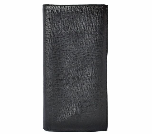 Prada Wallet Men's Prada Long Wallet 1m1302 Saffiano Shape Pressed Leather NERO
