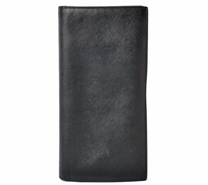 Prada Wallet Men's Prada Long Wallet 1m1302 Saffiano Shape Pressed Leather NERO
