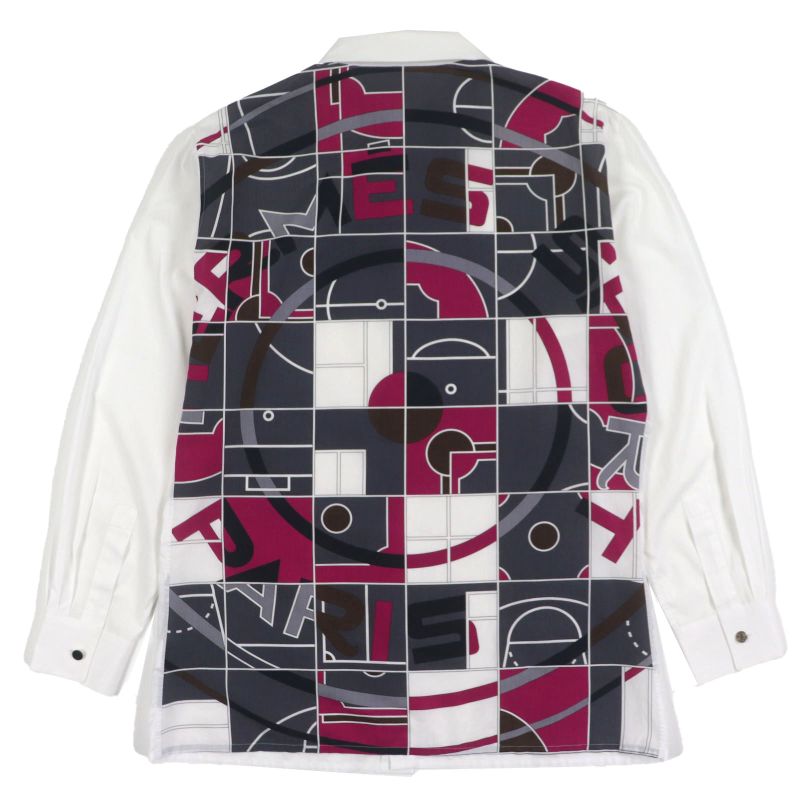 Hermes Mosaic Giant Cotton Serie Button Back Print Long Sleeve Shirt White