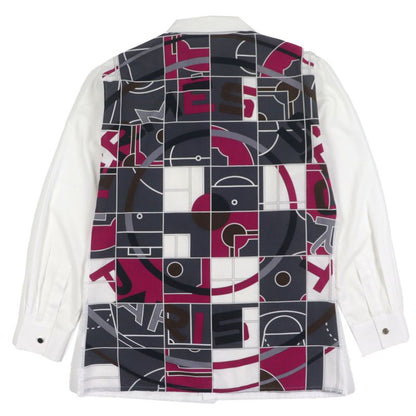 Hermes Mosaic Giant Cotton Serie Button Back Print Long Sleeve Shirt White