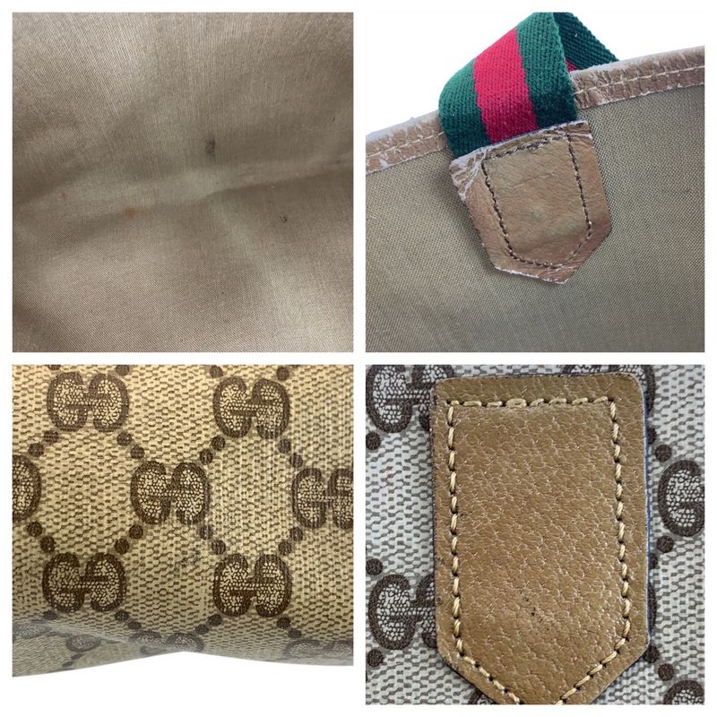 Gucci Vintage Sherry Line Beige GG Supreme Canvas/leather Tote Bag Shoulder Bag