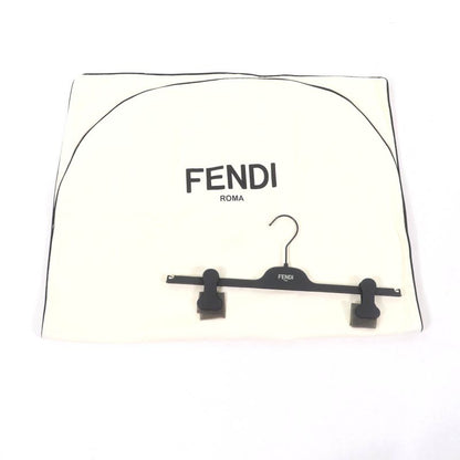 Fendi 2023 Fq7486 100% Cotton Logo Ribbon Side Slit Striped Long Skirt White