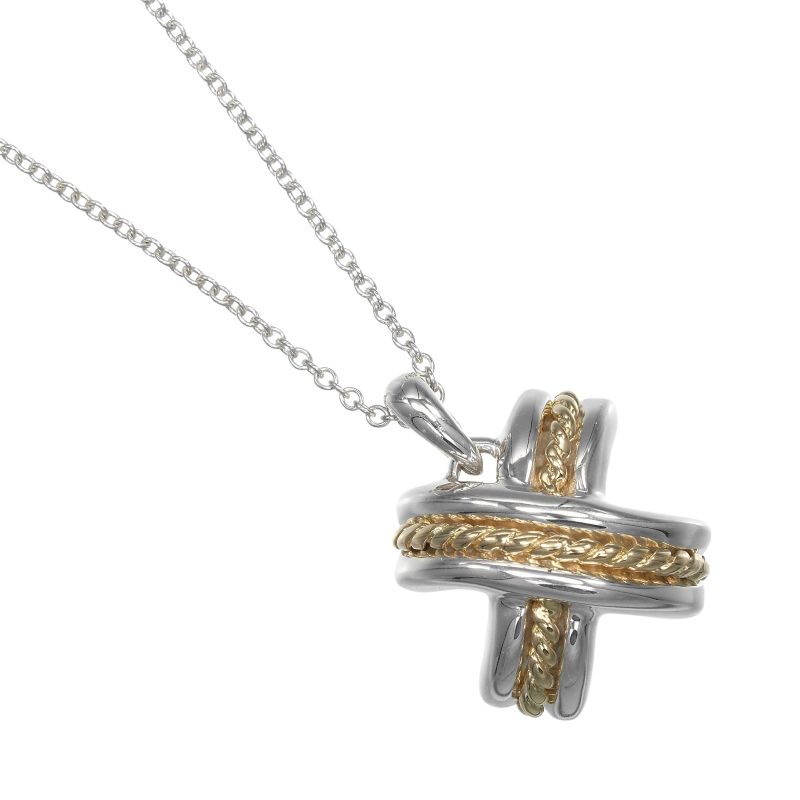 Tiffany & Co Signature Silver 925 X 18K Yellow Gold Ladies 4.4g Necklace