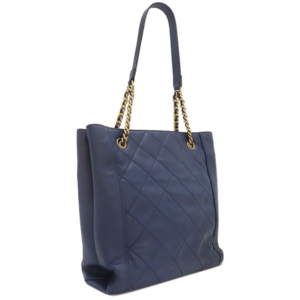 Chanel Tote Matelasse Small Shopping Bag Calf Leather Navy Gold Hardware Navy