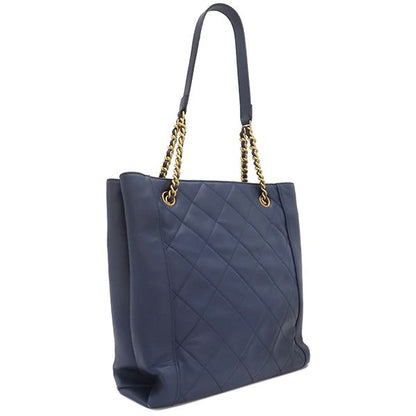 Chanel Tote Matelasse Small Shopping Bag Calf Leather Navy Gold Hardware Navy