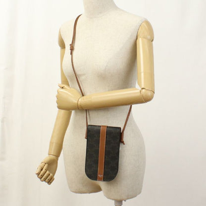 Celine Mobile Pouch Triomphe Canvas Crossbody Shoulder Bag PVC Calf Womens