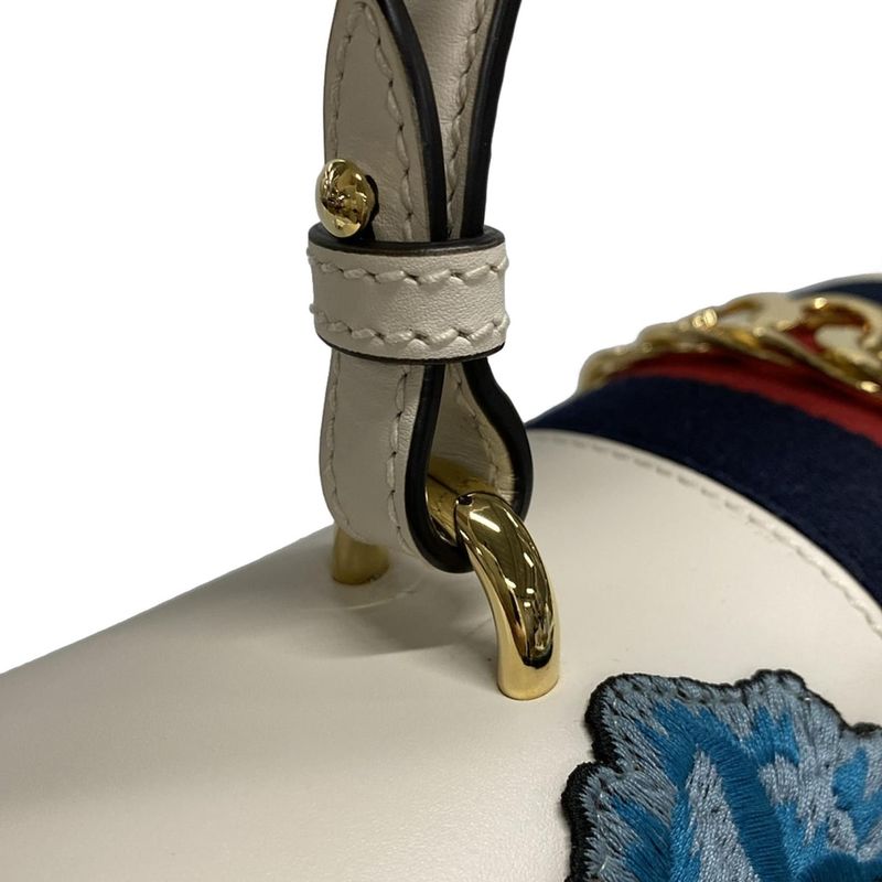 Gucci Handbag Sylvie 431665 White And Multi Embroidery/flowers Leather