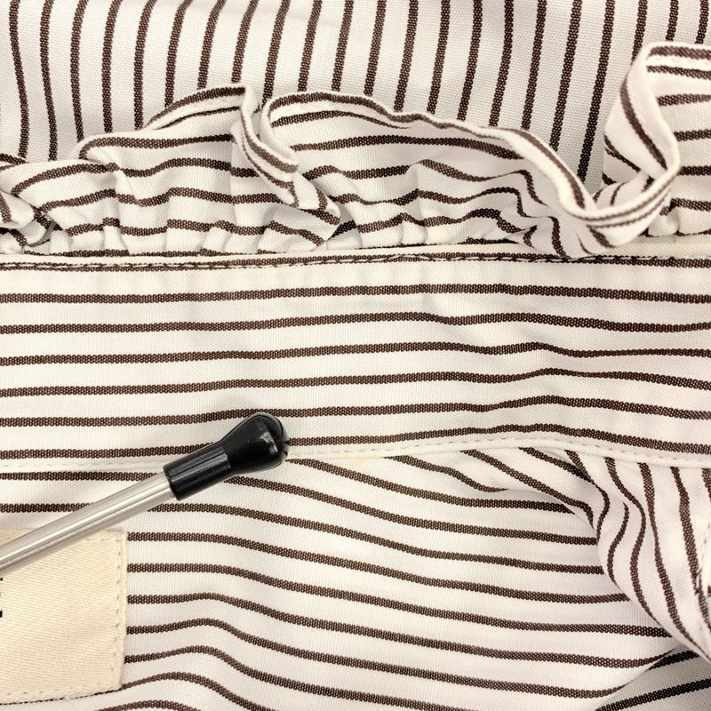 Celine - Striped Ruffle Collar Shirt - 40 - White Brown - Women's