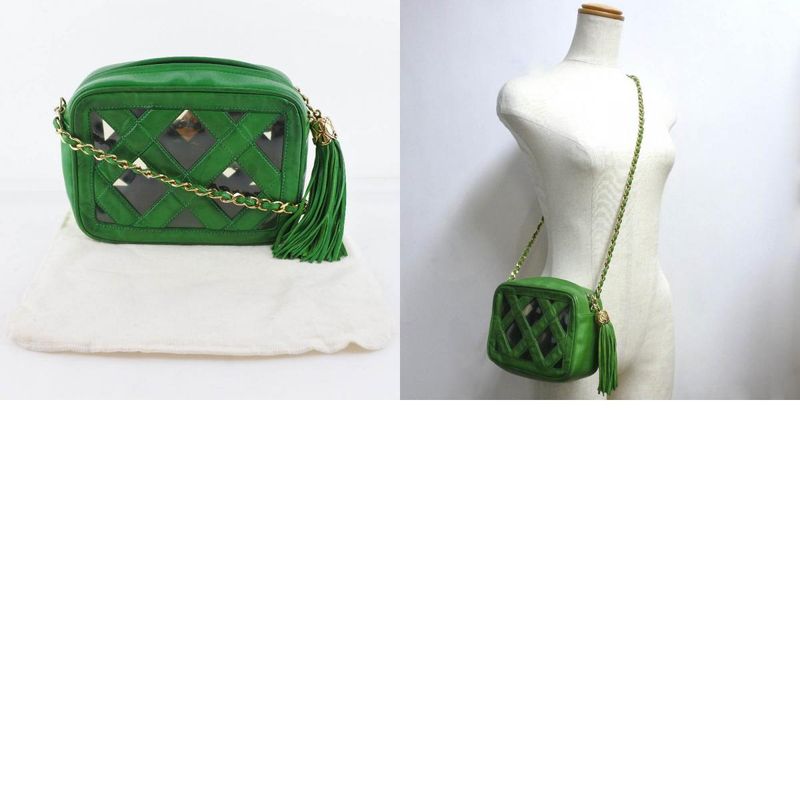 Chanel Chain Shoulder Fringe Lambskin Green Women's Shoulder Bag