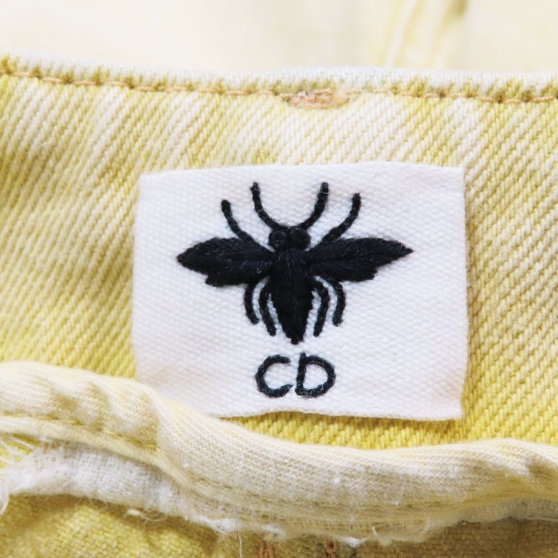 22SS Christian DIOR Washed Denim Shorts Zip Fly With Belt F36 Yellow Women Used