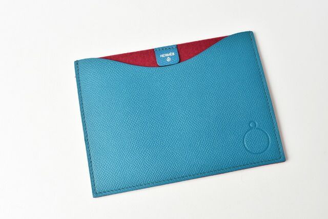 Unused Hermes Flat Pouch Pass Case Hermes Pouch Petite Ache Vaux Epson Blue Red