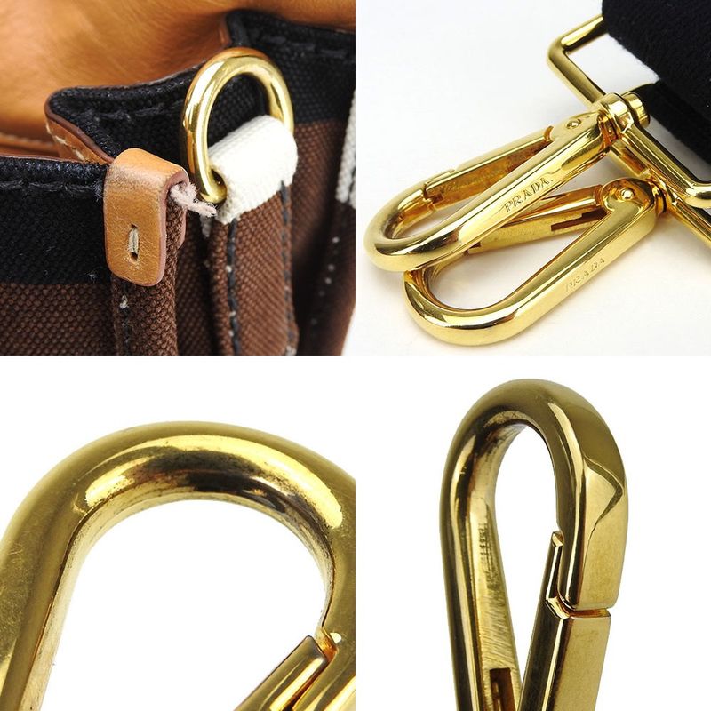 Prada 2WAY Handbag Shoulder Crossbody Shoulder Bn2119 Striped Canvas Brown