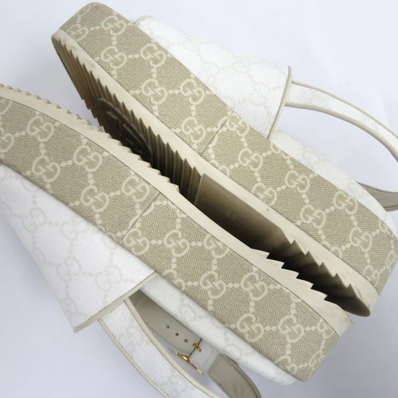 Gucci GG Platform Sandals 701153 Back Strap White Beige 36.5 Thick