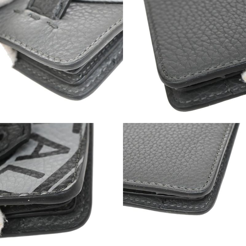 Fendi Clutch Bag Wallet Logo Leather Black Gray 31ka780